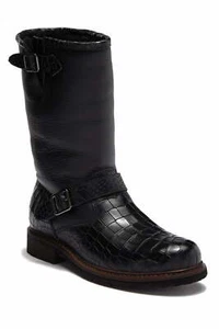AUSTRALIA LUXE TANK CROCODILE EMBOSSED SHEEPSKIN LEATHER SHEARLING BlACK BOOT 10 - Picture 1 of 6
