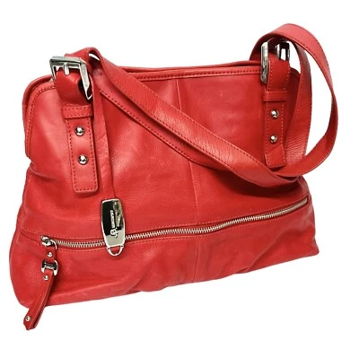 Bolso de hombro grande de cuero de diseñador rojo B Makowsky Foto 1 de 4