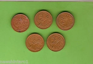 #C13. FIVE SCARCE 1969 AUSTRALIAN TWO CENT COINS - Picture 1 of 2