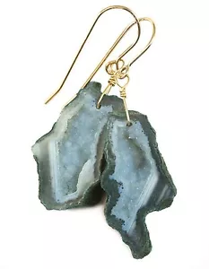 Natürliche druzy kleine Baby Geode Ohrringe 14k Gold gefüllt grün drusisch Tabasco 1g - Bild 1 von 2