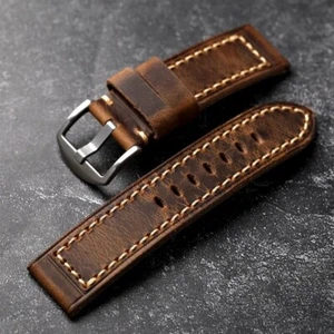 Bracelet Montre En Cuir De Vachette Vintage Marron Foncé 20-21-22-23-24-26Mm - Imagen 1 de 8