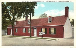 Postal de colección Fredericksburg Virginia, Law Office James Monroe quinto presidente - Imagen 1 de 2