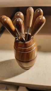 Party-Spieße Picker Cocktailspieß Käsespieß Metall Holzgriff Becher Holz 60iger - Bild 1 von 3