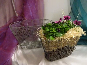 Juego de 2 bolsas de alambre cesta de flores semáforo de flores cesta de plantas cesta de frutas metal Shabby - Imagen 1 de 12