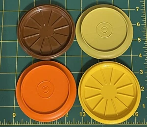 Set of 4 Vintage Tupperware Harvest Colors Mug Lid Coasters - Picture 1 of 4