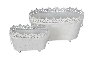 Schale Pflanzenschale 2erSet oval Landhaus weiß Metall Vintage Shabby L25+36cm - Bild 1 von 3