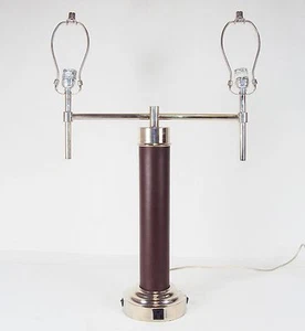 Double Post Table/Desk Lamp ~ Faux Leather Column w/Power Outlet Base #2840630 - Picture 1 of 9