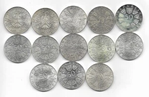 13 x 50 Schilling Österreich , Silber Münzen Lot , Konvolut , ca. 260 Gramm H1 - Bild 1 von 2