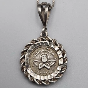 Vintage Sterling Guardian Angel Necklace Badavici Pendant 925 Silver Italy Charm - Picture 1 of 12