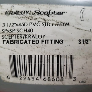 Scepter Kraloy 068608 Ee5045 lot (4) ELBOW STANDARD 3 1/2" X 45D PVC SPXSP SCH40 - Picture 1 of 6