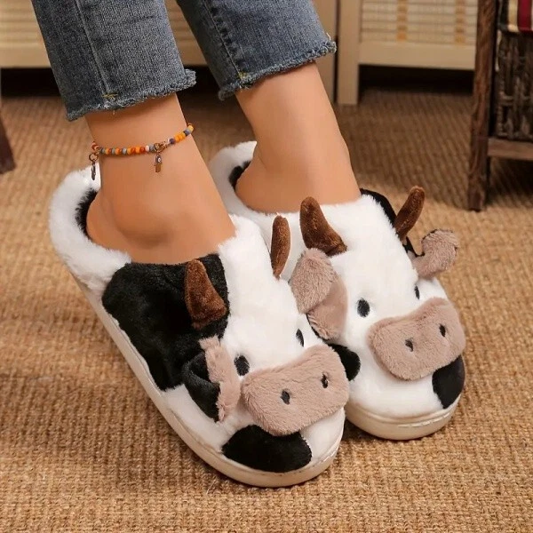 Zapatillas de vaca Solarsun para mujeres y hombres difusas lindas zapatos Kawaii súper cálidas suaves Foto 1 de 4