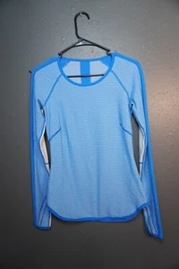 Camicia Lululemon donna blu a righe "Runder Under" manica lunga taglia Pit to Pit - Foto 1 di 8