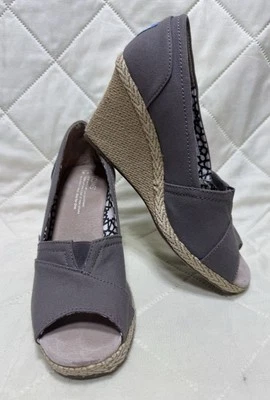 TOMS Calypso Gris Punta abierta Alpargata Cuña Lona Sandalias Tacones Zapatos Talla 7.5 Foto 1 de 4
