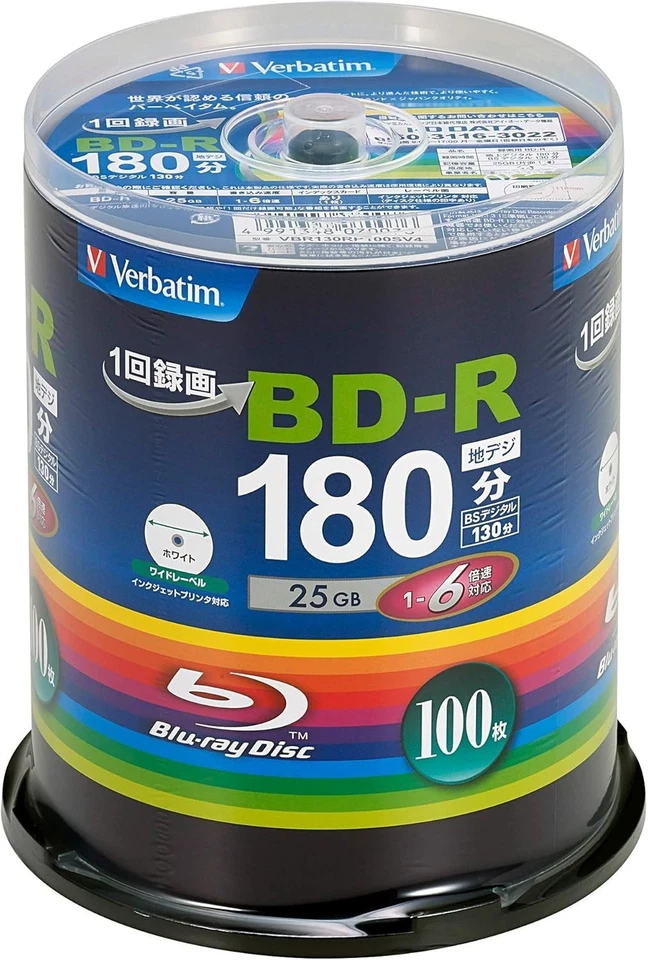 DDU Verbatim Japan Blu-ray BD-R VBR130RP100SV4 25GB 1-6x New - Image 1 of 3