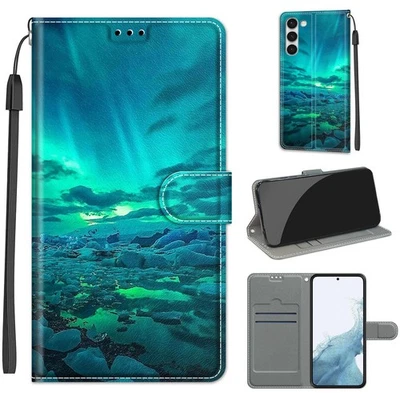 Floating Ice Green Aurora For Various Phone Flip Wallet Card Holder Case Cover - Image 1 of 4