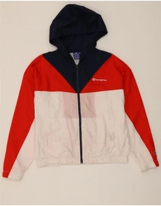 CHAMPION Womens Hooded Rain Jacket UK 16 Large White Colourblock Polyester NT17 - Picture 1 of 3