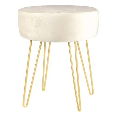 1x Creme/Gold H40 x D35cm Runden Samt-Fußhocker Ottomane Hocker Sitzpuff Sitz - Bild 1 von 4