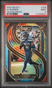 AJ Barner 2024 Panini Select Tie-Dye Prizm RC /25 PSA Mint 9! Seahawks, Pop 1 - Picture 1 of 2
