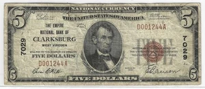 1929 $5 Clarksburg, West Virginia ......... NO RESERVE - Picture 1 of 2