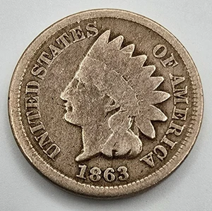 Centavo cabeza india 1863 detalles en muy buen estado centavo tipo IHC moneda CN ¡Envío gratuito! - Imagen 1 de 4
