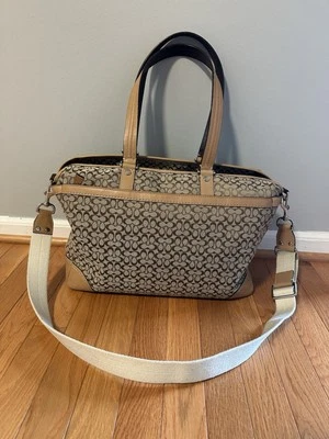 Coach Signature C Jacquard Tan Canvas & Leather Tote/Diaper Bag - Image 1 of 4