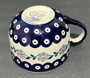 POLISH POTTERY 17 OZ CUP FORGET-ME-NOT Latte Mug Handpainted Boleslawcu Leadfree - Picture 1 of 6