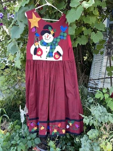 Weihnachten Handarbeit Applikation Kleid, Schneemann, Vogelhaus, schöner Stoff. Med/Lg. - Bild 1 von 8