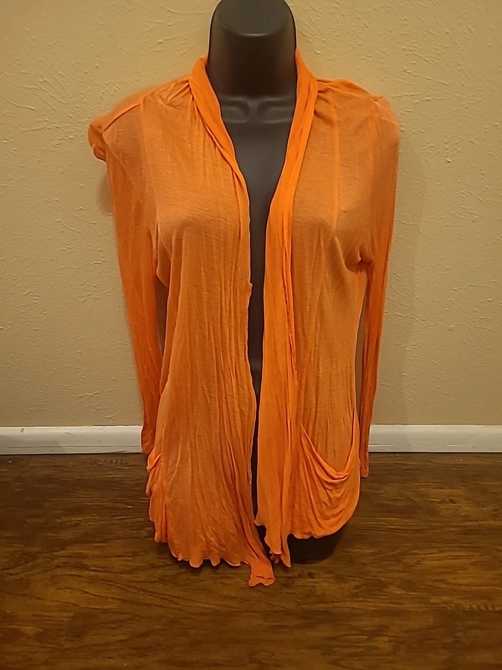 Cardigan Womens Large Coral Open Front Lightweight Top Long Sleeve Casual Rayon - Image 1 of 4