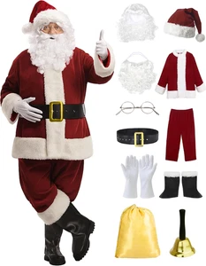 Deluxe Santa Claus Costume for Men - 11 Piece Christmas Outfit Set - Picture 1 of 12