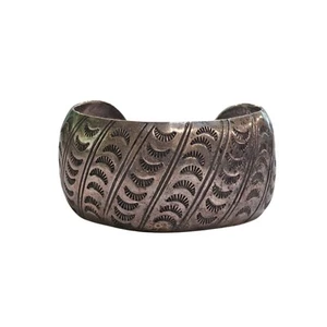 Vintage Diné (Navajo) Sterling Silver Cuff Bracelet by Wilbur Tracy - Picture 1 of 6