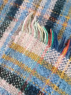 Small Woven Wool & Mohair Lap Car Blanket Throw Tartan Plaid Check - Image 1 of 4