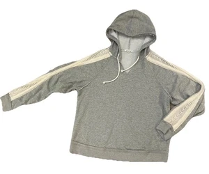 Oli & Hali Gray Hoodie Women’s L Crochet Ivory Lace Sleeves Boho V Neck - Picture 1 of 12