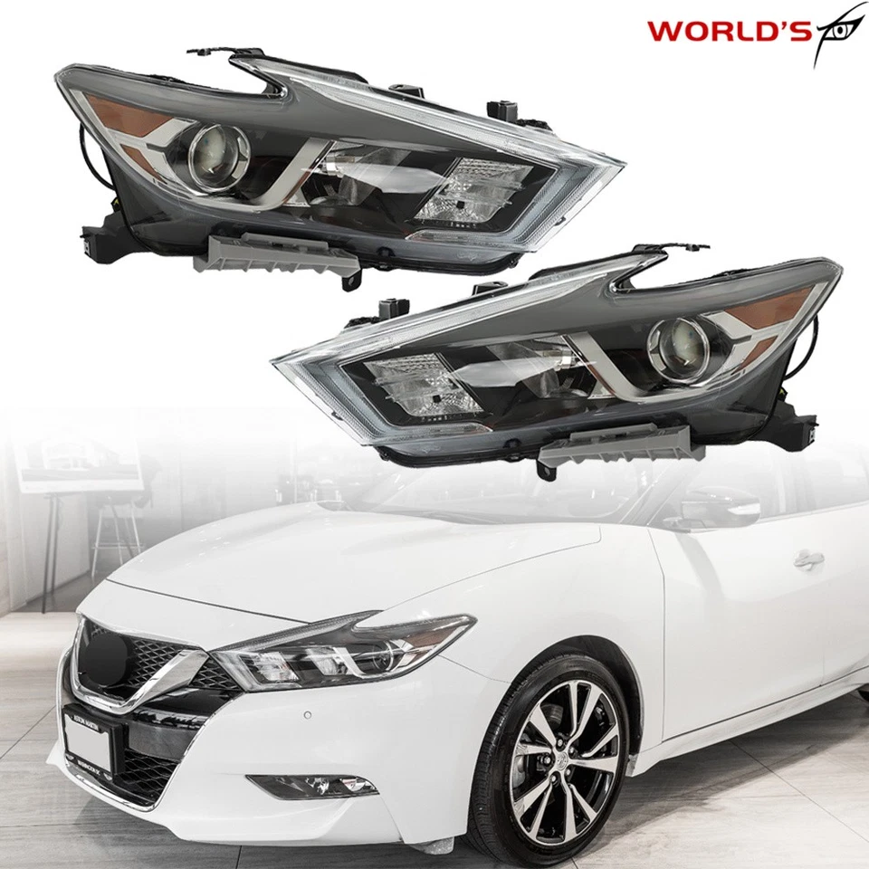 Faros halógenos para Nissan Máxima S SL SV con LED DRL negro diestro+izquierdo 2016-2018 Foto 1 de 4
