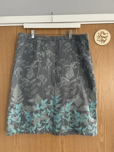 White Stuff Tailored Botanical Pattern Grey Turquoise Embroidered Skirt Size 14 - Picture 1 of 6