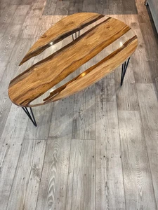 Clear Epoxy Resin Coffee Table – Unique Shape Handmade Furniture for Home Decor - Picture 1 of 12