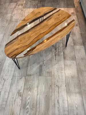 Clear Epoxy Resin Coffee Table – Unique Shape Handmade Furniture for Home Decor - Image 1 of 4