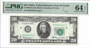 1963A $20 ST LOUIS FRN. PMG Choice Uncirculated 64 EPQ Banknote. - Picture 1 of 2