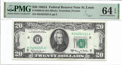 1963A $20 ST LOUIS FRN. PMG Choice Uncirculated 64 EPQ Banknote. - Image 1 of 2