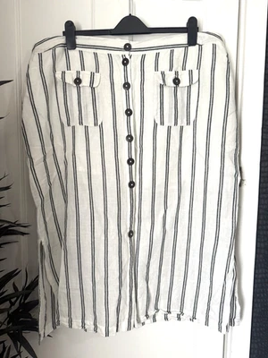 Monsoon UK Size 22 White and Black Striped Linen Blend Button Up Skirt - Image 1 of 4