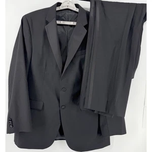 Kenneth Cole Reaction 44R W38 Mens 100% Wool Tuxedo 2 Pc Suit Blk Covered Button - Picture 1 of 22