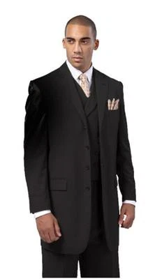 Traje de lujo para hombre 3 piezas lana sensación espalda centro dividido 35" largo negro 38R ~ 56L Foto 1 de 4