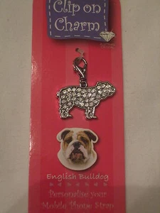 Pendentif - médaillon -  BOULEDOGUE ANGLAIS  strass blanc - Foto 1 di 1