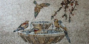 Mosaico de mármol decoración jardín pájaros en fuente - Imagen 1 de 1
