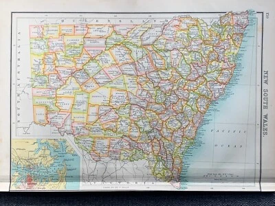 1902 NEW SOUTH WALES AUSTRALIA ORIGINAL ANTIQUE MAP BY JOHN BARTHOLOMEW - Image 1 of 4