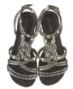 SCHUTZ Leather Animal Print Gladiator Flat Sandals Gold Black Sz 6 B NEW - Picture 1 of 12
