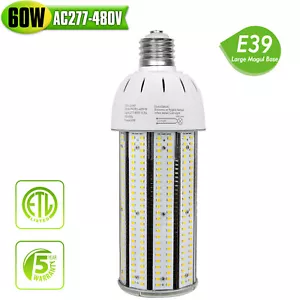 AC277-480V 60W LED Corn Light Bulb E39 Mogul Base Replace 250W MH Warehouse Lamp - Picture 1 of 12
