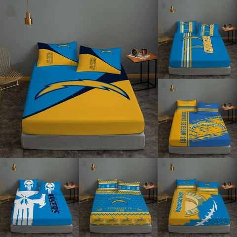 Los Angeles Chargers 3PCS Bed Sheet Set Fitted Sheet Pillowcase Deep Pocket Gift Cover