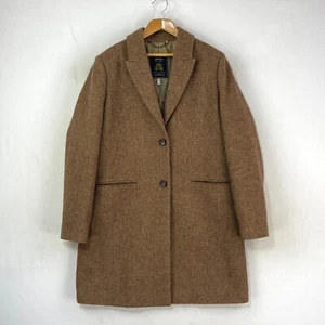 Joules Westford Tweed Coat Womens 12 Brown Wool Country Overcoat Races Trench - Picture 1 of 16