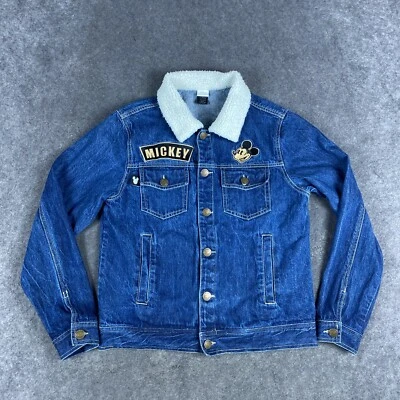 Chaqueta Disney Mickey Mouse Para Hombres XS Azul Denim Jean Camionero Cuello Sherpa Foto 1 de 4