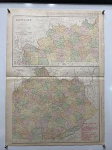 Large Format 1905 COLOR Rand McNally Map Atlas Page 138&139 Railroads Kentucky - Picture 1 of 11